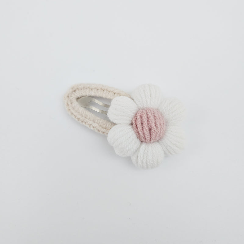 Crochet Hair Clip | Puff Daisy | White Rose
