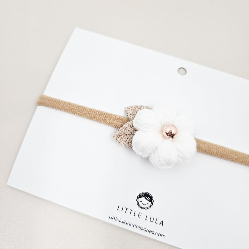 Newborn Headband Crochet Beaded White Puff Daisy Hair Accessory