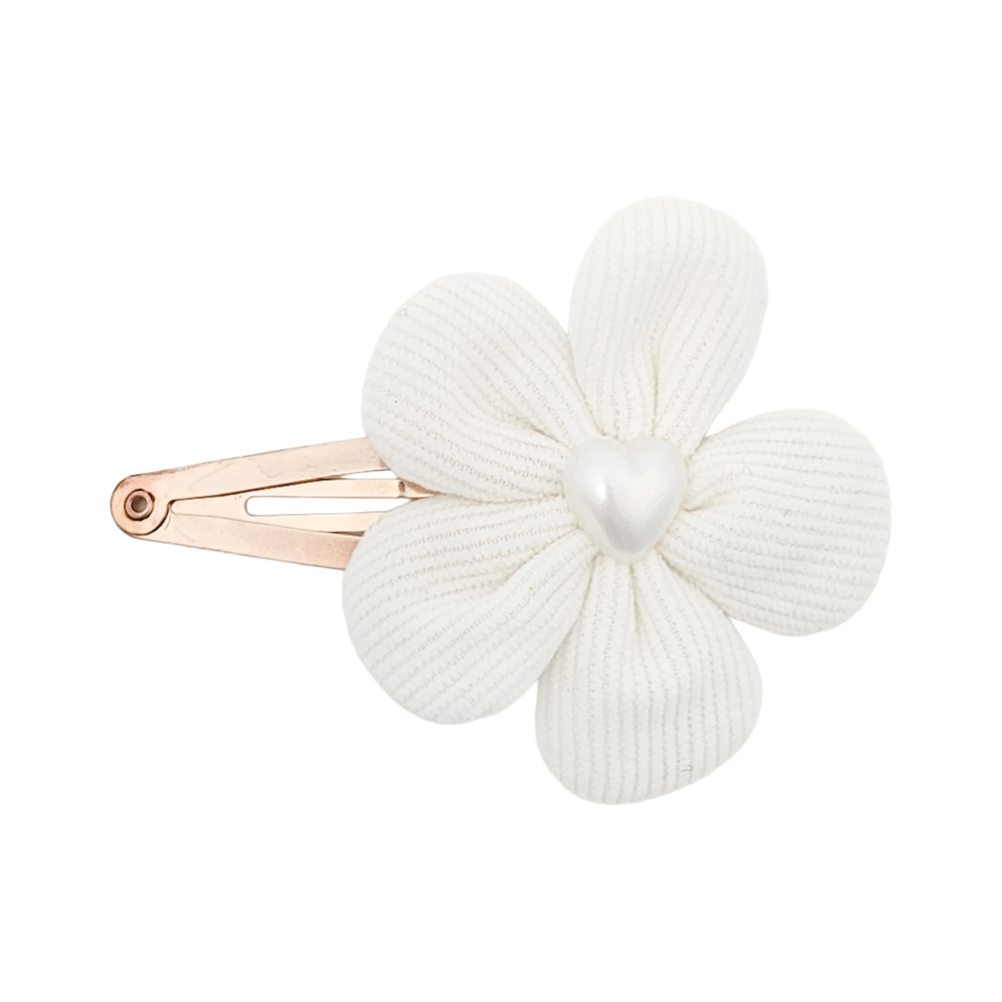 Pearl Heart Cord Flower Snap Hair Clips