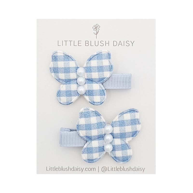 Pearl Gingham Butterfly Duck Hair Clip