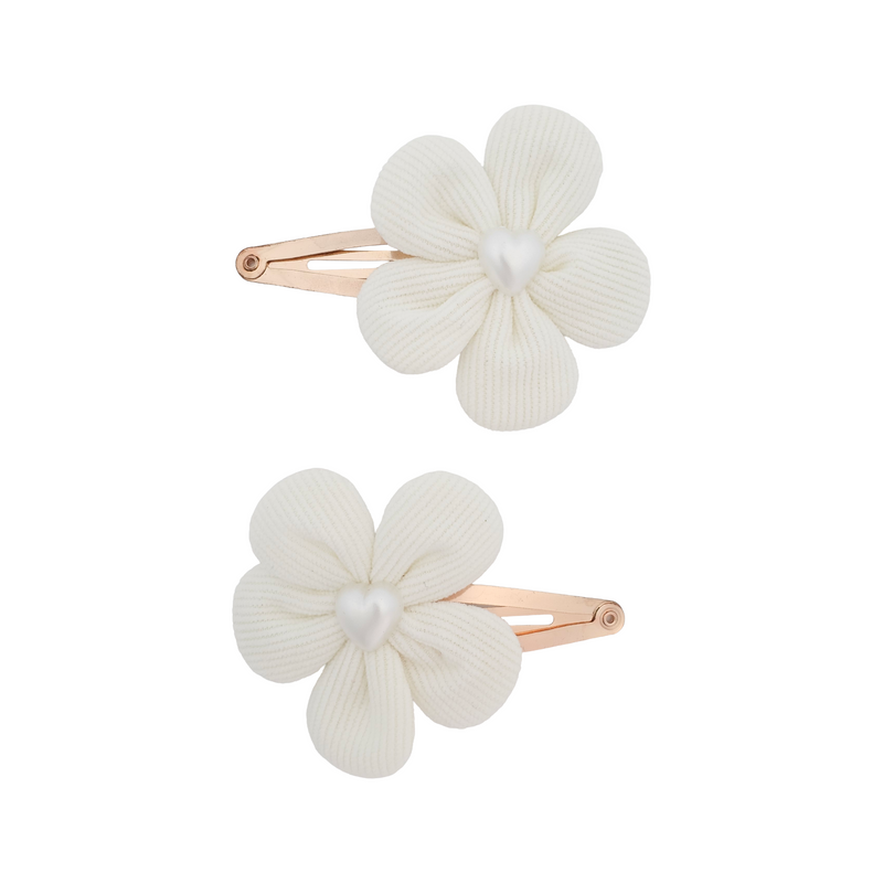Pearl Heart Cord Flower Snap Hair Clips