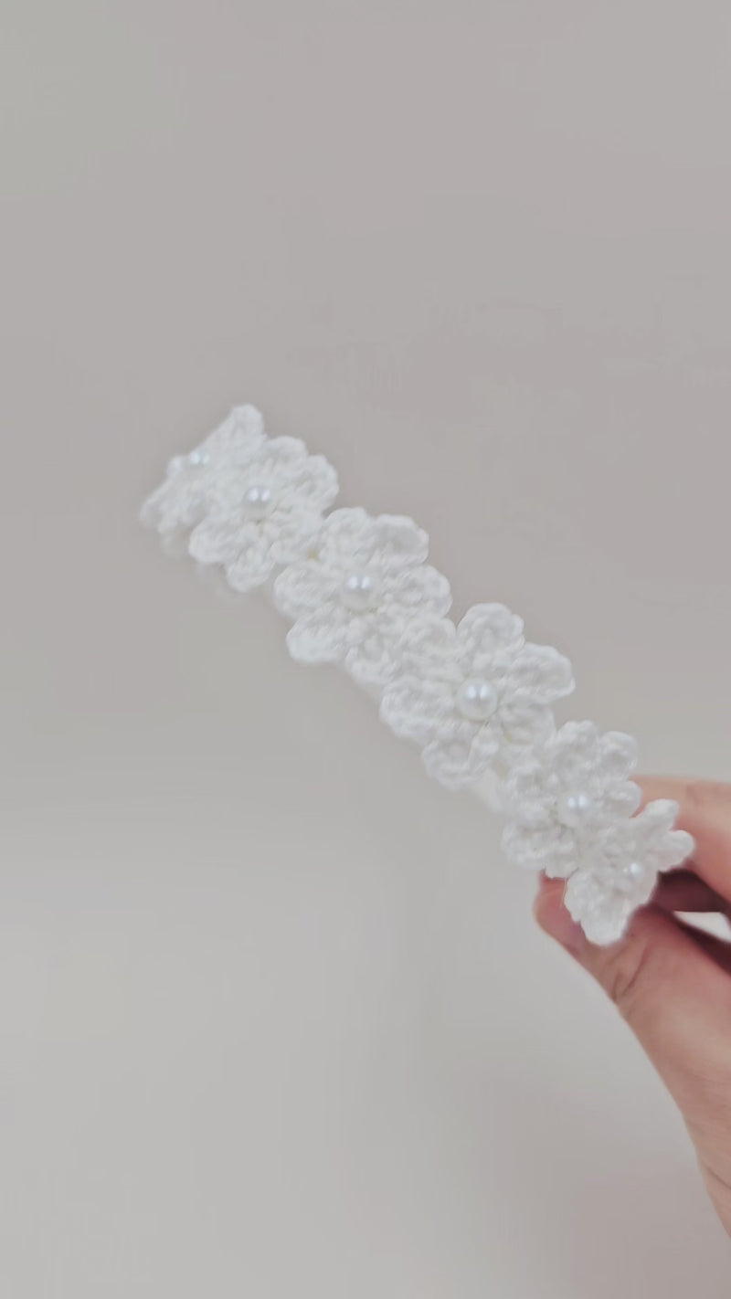 Crochet Pearl Daisy Alice Headband